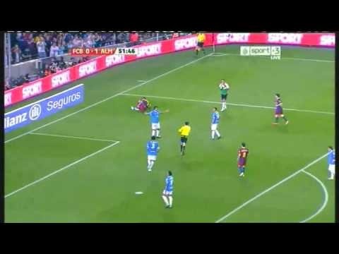 Lionel Messi penalty goal | FC Barcelona 1-1 Almeria | 9/4/2011