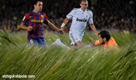 Foto 'exclusiva' del estado del césped del Bernabéu el pasado sábado