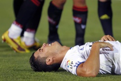 muecas del Real Madrid Ronaldo durante su partido de primera división española en Palma de Mallorca