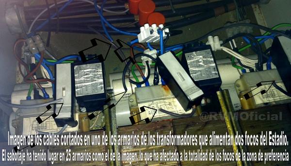 La imagen del sabotaje sufrido en los armarios de transformadores del Estadio de Vallecas