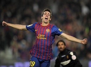 Isaac Cuenca celebrando su gol, Barcelona vs Mallorca