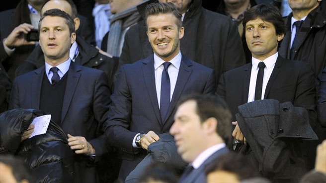 Beckham en el palco durante el partido ante el Valencia