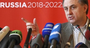Presidente Mutko del comité de candidatura de Rusia para las Copas del Mundo FIFA de fútbol 2018 y 2022 direcciones de una conferencia de prensa en Zurich