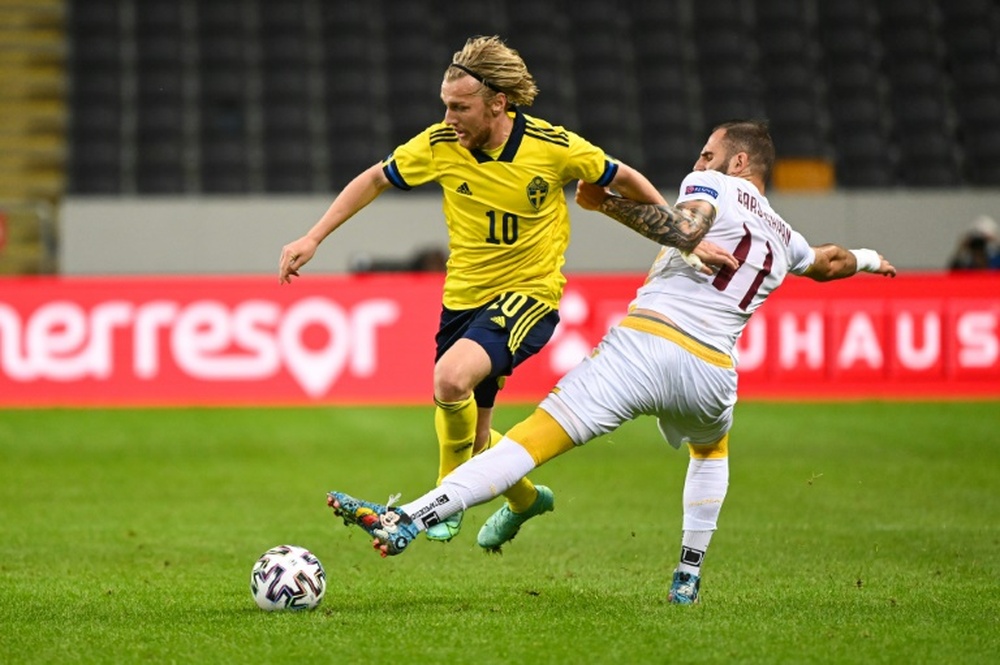 Emil Forsberg (L) scored one and set up another in Sweden's 3-1 win over Armenia. AFP