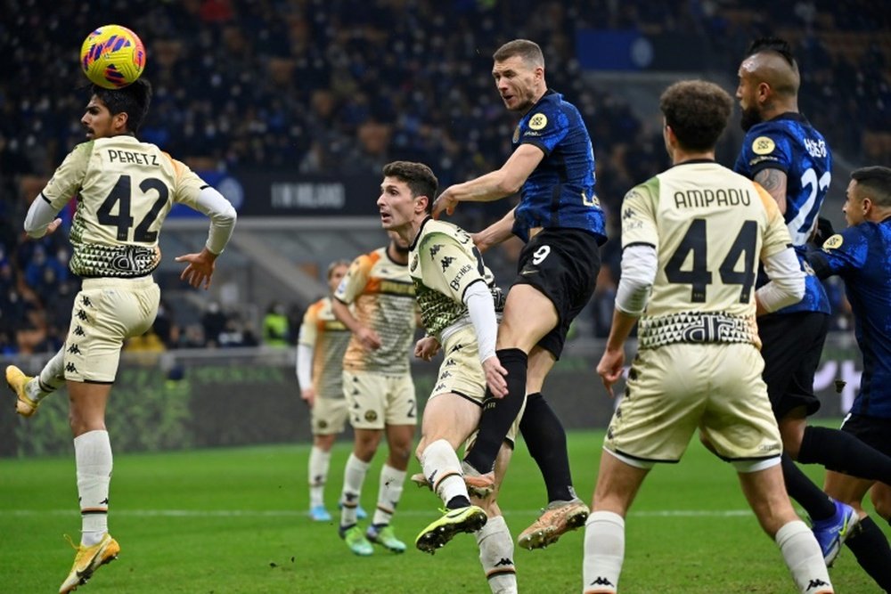 Edin Dzeko's 90th minute goal gave Inter the points against Venezia. AFP