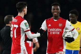 Eddie Nketiah scored a hat-trick as Arsenal beat Sunderland 5-1. AFP