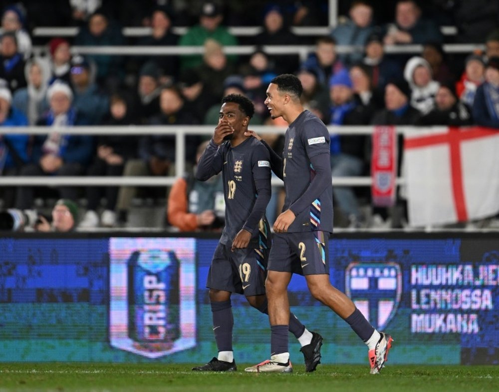 England's Trent Alexander-Arnold (R) scored against Finland. AFP