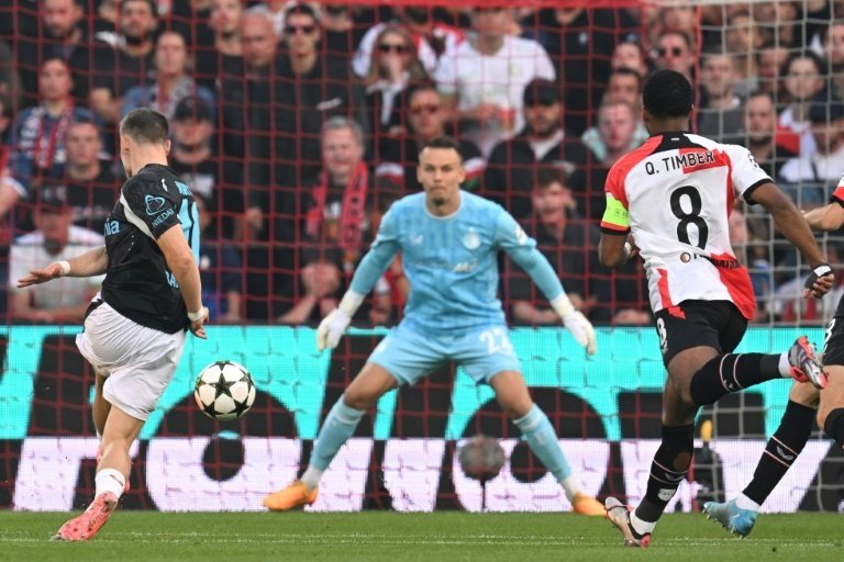 Florian Wirtz on target twice in Leverkusen's 4-0 win against Feyenoord. AFP