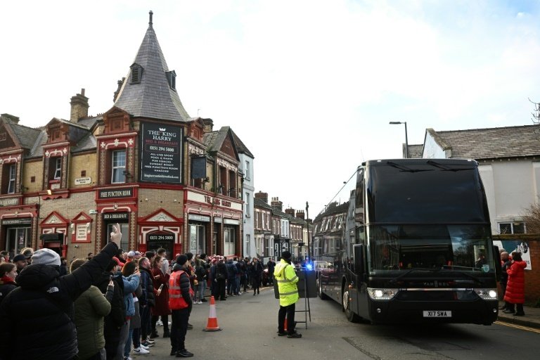 Manchester United's team bus arrived at Liverpools Anfield ground. AFP
