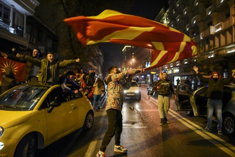 North Macedonia supporters poured into the streets of Skopje. AFP