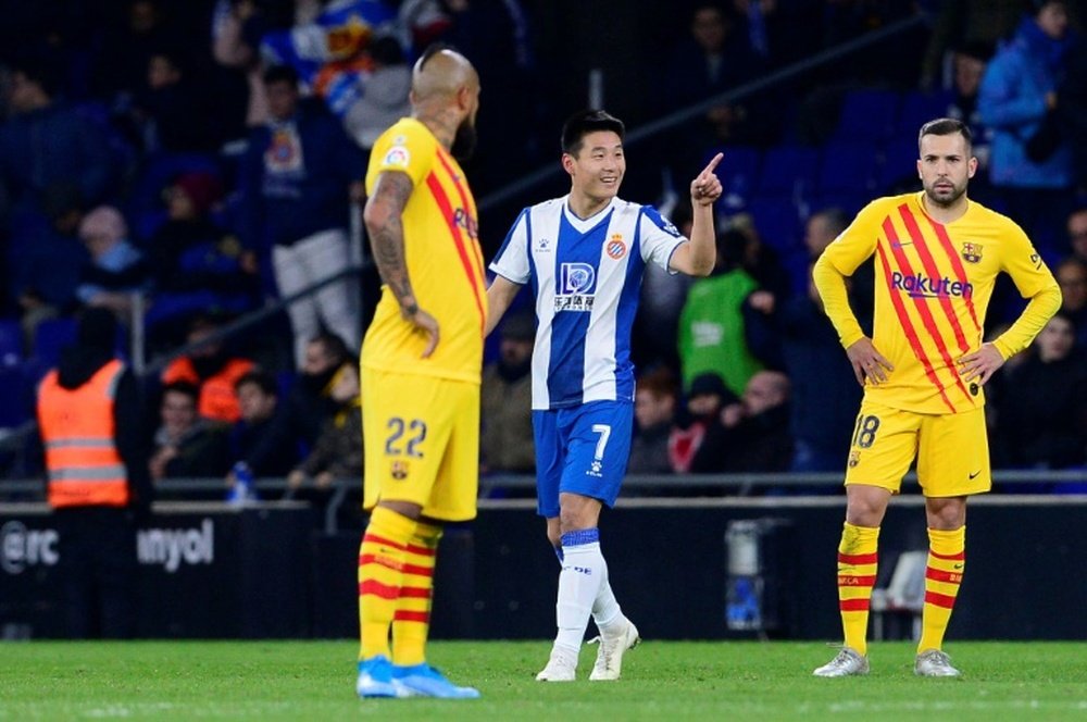 Wu Lei was trending on Chinese social media after scoring equaliser v Barca. AFP