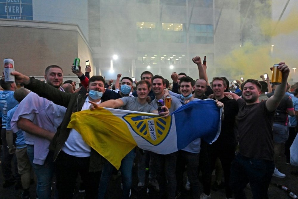 Leeds fans gathered outside the stadium. AFP