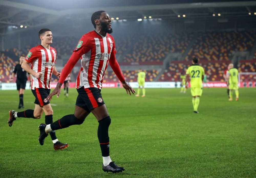 Josh Dasilva sent Brentford into the last four of the Carabao Cup. AFP