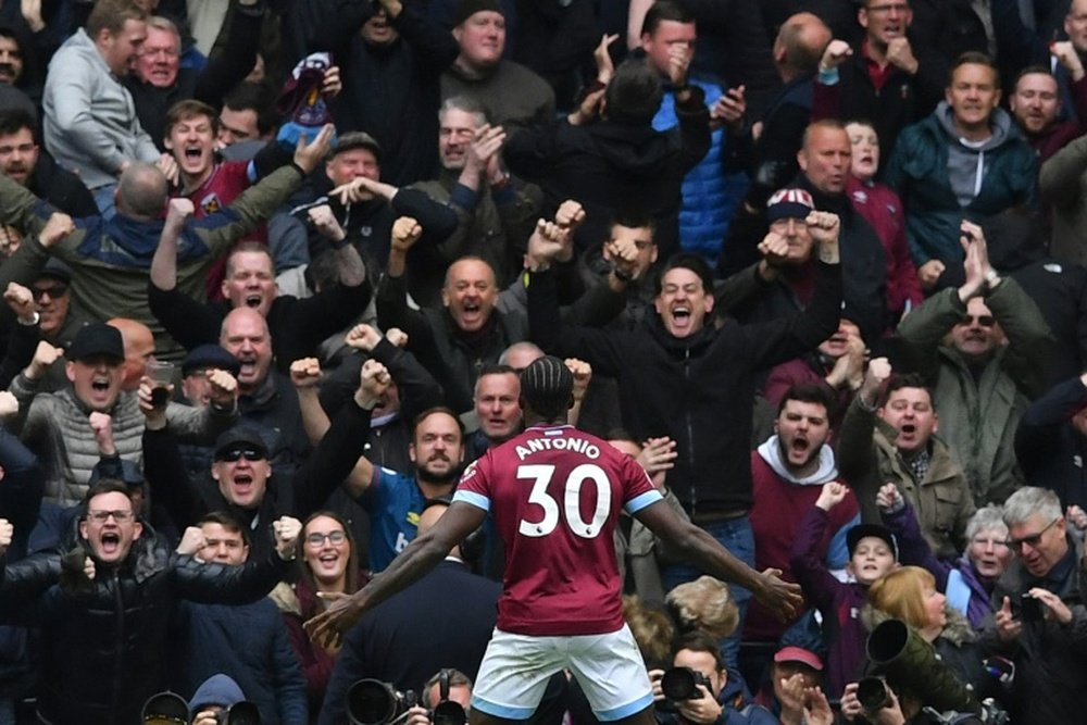 West Hams Michail Antonio celebrates his winner against Tottenham. AFP