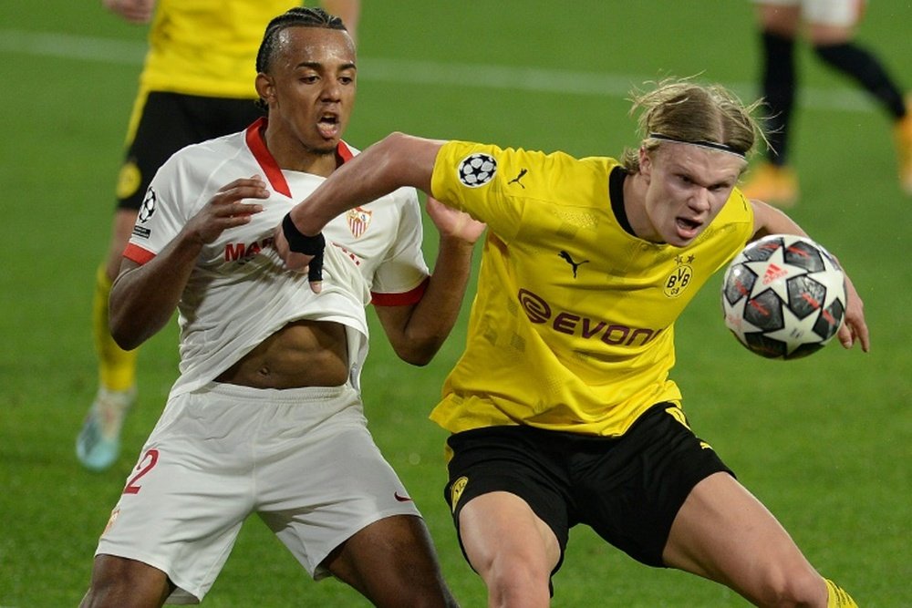 Erling Haaland scored a brace in Dortmund's 2-3 win at Sevilla. AFP