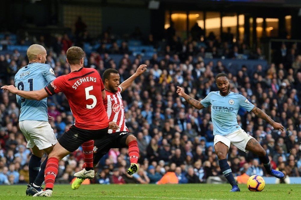Sterling, pictured scoring Manchester Citys fourth goal. AFP
