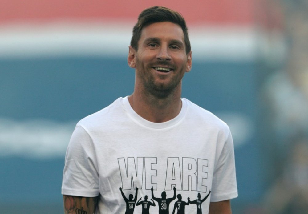 Lionel Messi was presented before PSG beat Strasbourg. AFP