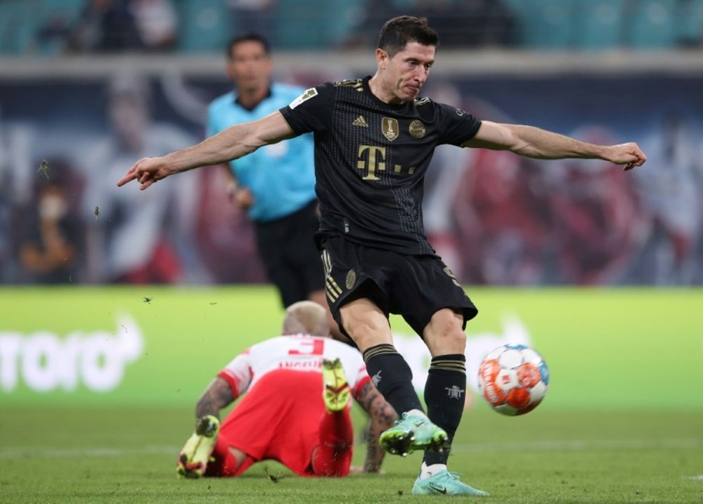 Robert Lewandowski scored as Bayern won 1-4 at Leipzig. AFP