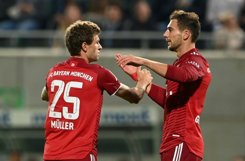 Müller celebrates after scoring Bayern Munichs opening goal at Fuerth on Friday. AFP
