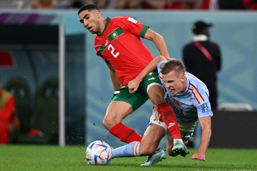 Hakimi got the winning penalty against Spain. AFP