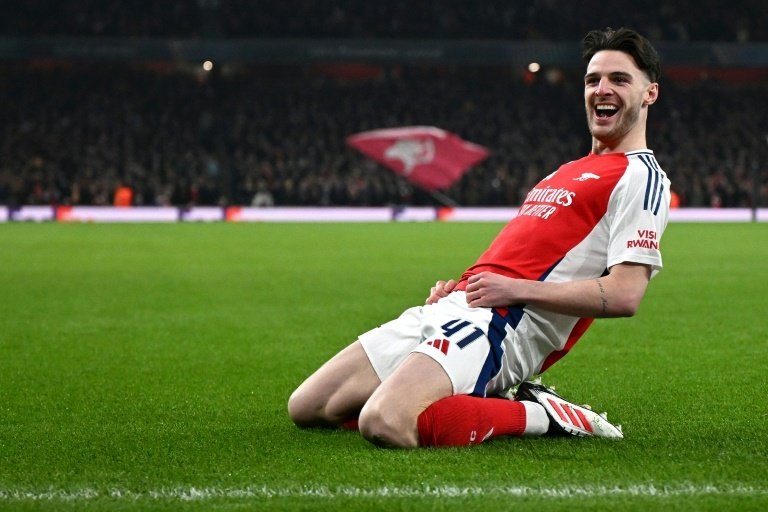 Declan Rice scored for Arsenal against Dinamo Zagreb. AFP