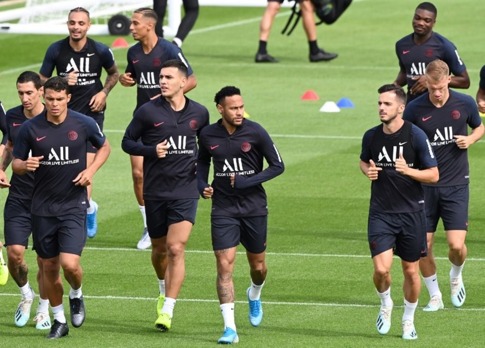 Neymar at training on Saturday morning as PSG confirm transfer talks more advanced than before. AFP
