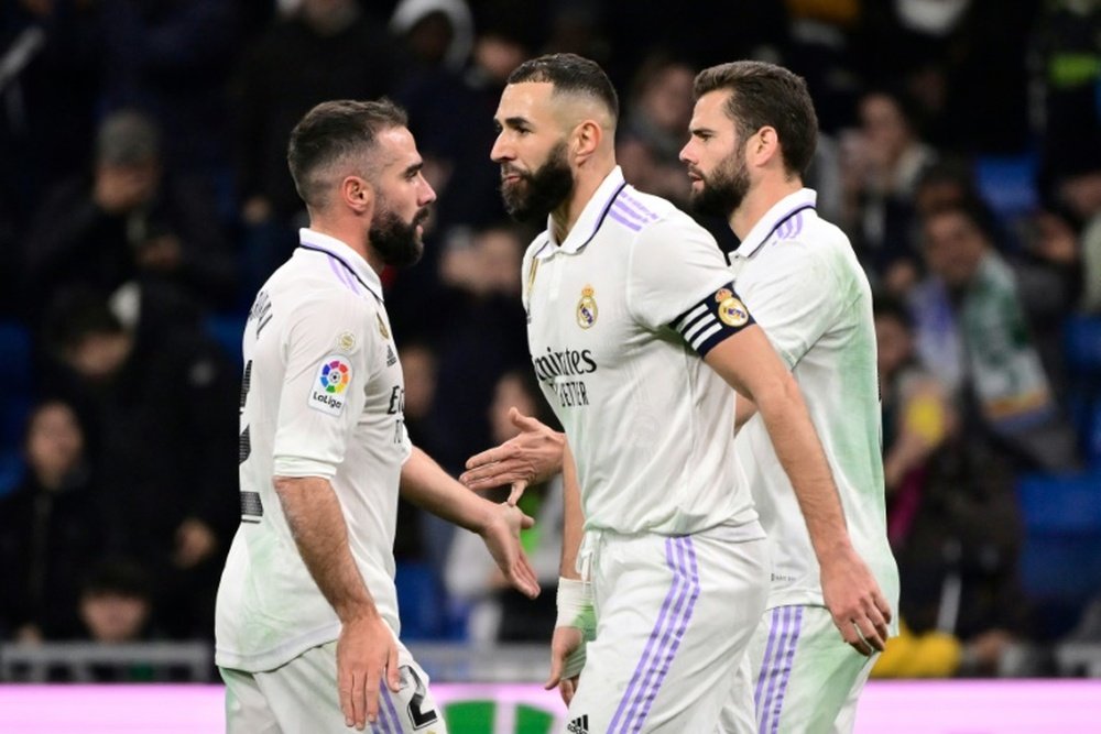 Karim Benzema hit a brace from the spot against Elche. AFP