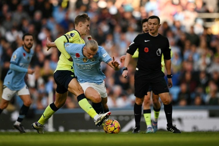 Manchester City's Erling Haaland (C) scored the winner against Southampton. AFP