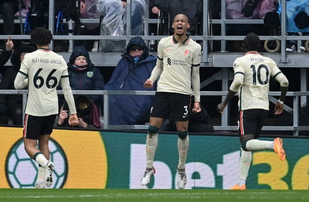 Fabinho (C) scored the only goal as Liverpool beat Burnley. AFP