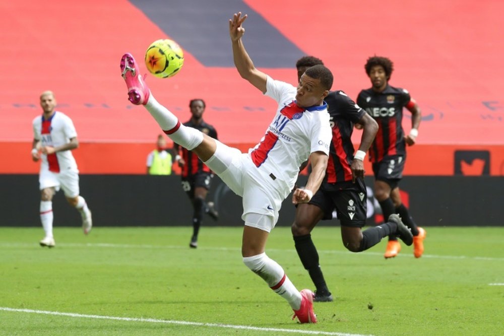 Kylian Mbappe was on target as PSG easily beat Nice 0-3. AFP