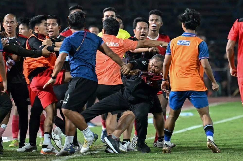 Thailand had three players sent off. AFP