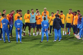 Barca's players trained in Riyadh, ahead of their Spanish Super Cup semi-final against Madrid. AFP