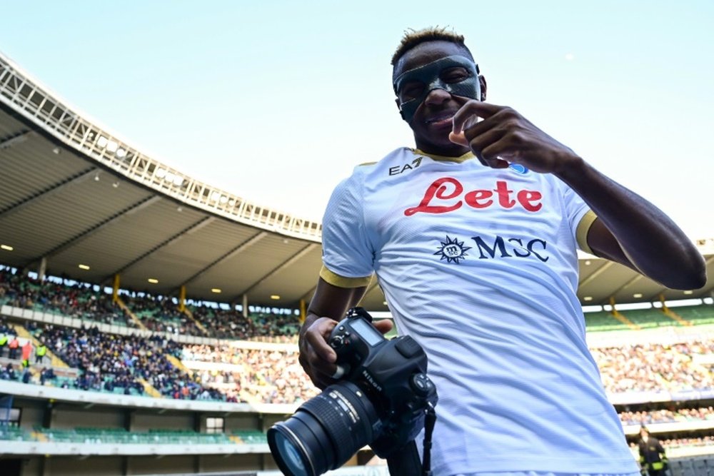 Victor Osimhen scored twice as Napoli won 1-2 at Verona. AFP