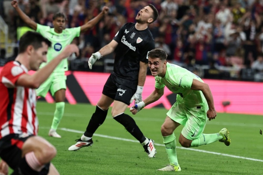 Gavi scored Barcelona's first goal against Athletic Bilbao. AFP