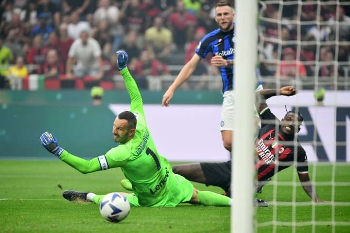 Rafa Leao scored twice as Milan beat Inter 3-2 in Serie A. AFP