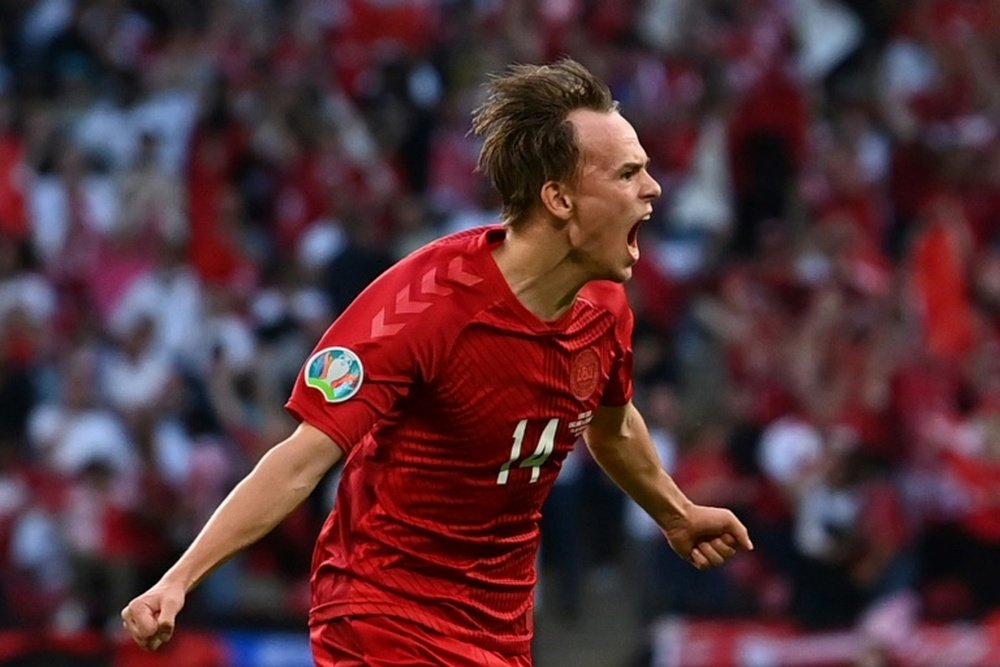 Mikkel Damsgaard could sign for Roma. AFP