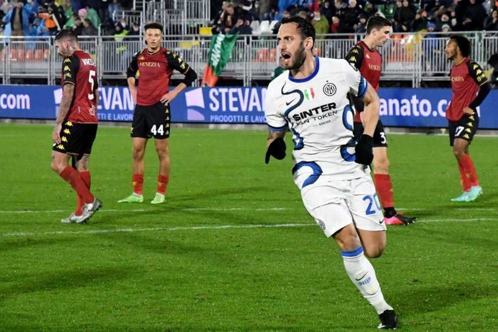 Hakan Calhanoglu scored as Inter beat Venezia. AFP