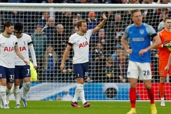 Harry Kane fired Tottenham past third-tier Portsmouth and into the FA Cup fourth round on Saturday as 2021 winners Leicester emerged unscathed from a tricky tie against lowly Gillingham.