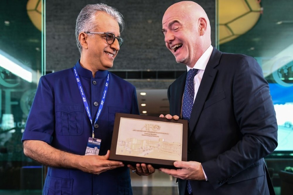 Infantino and AFC president Sheikh Salman bin Ebrahim al Khalifa pictured in April. AFP