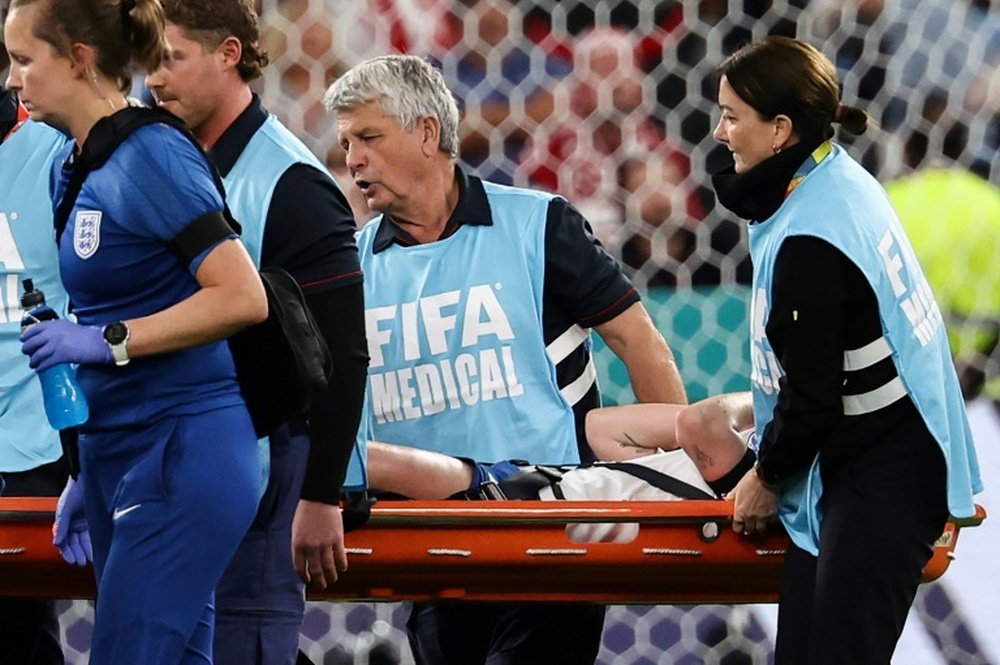Keira Walsh was stretchered off the pitch against Denmark. AFP