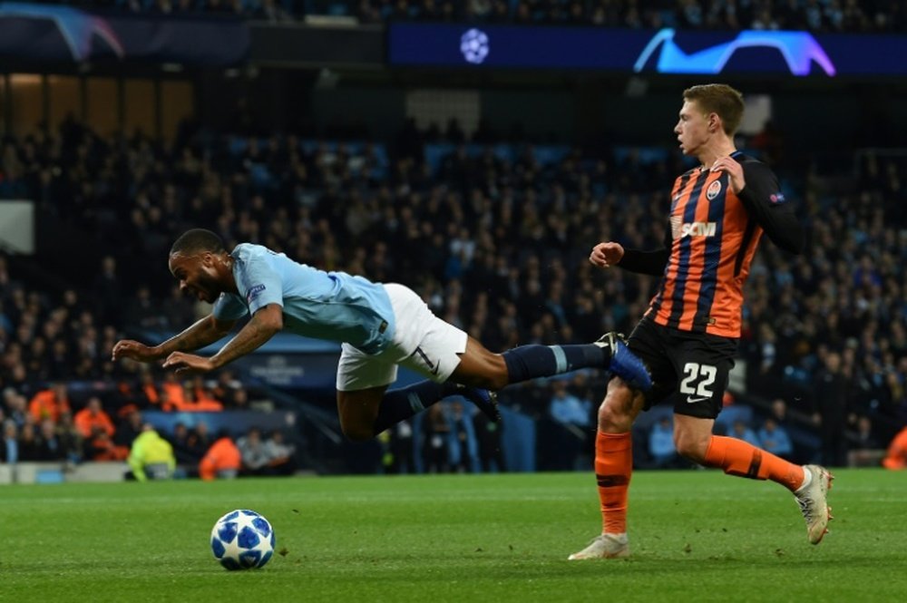 Raheem Sterling was awarded a comical penalty after kicking the ground. AFP
