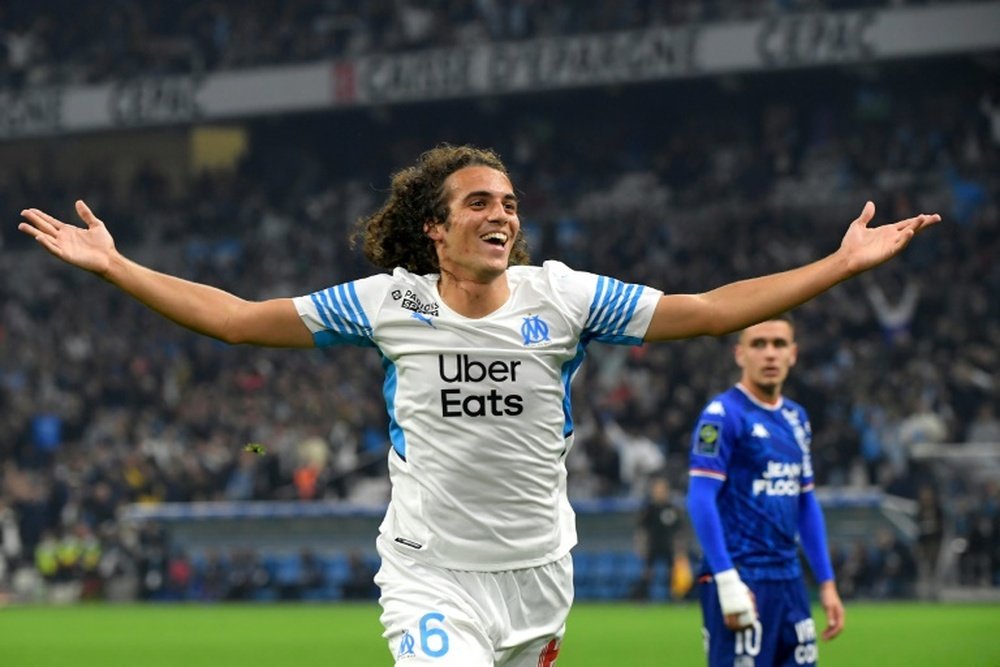 Matteo Guendouzi headed in Marseilles second goal in the win over Lorient. AFP