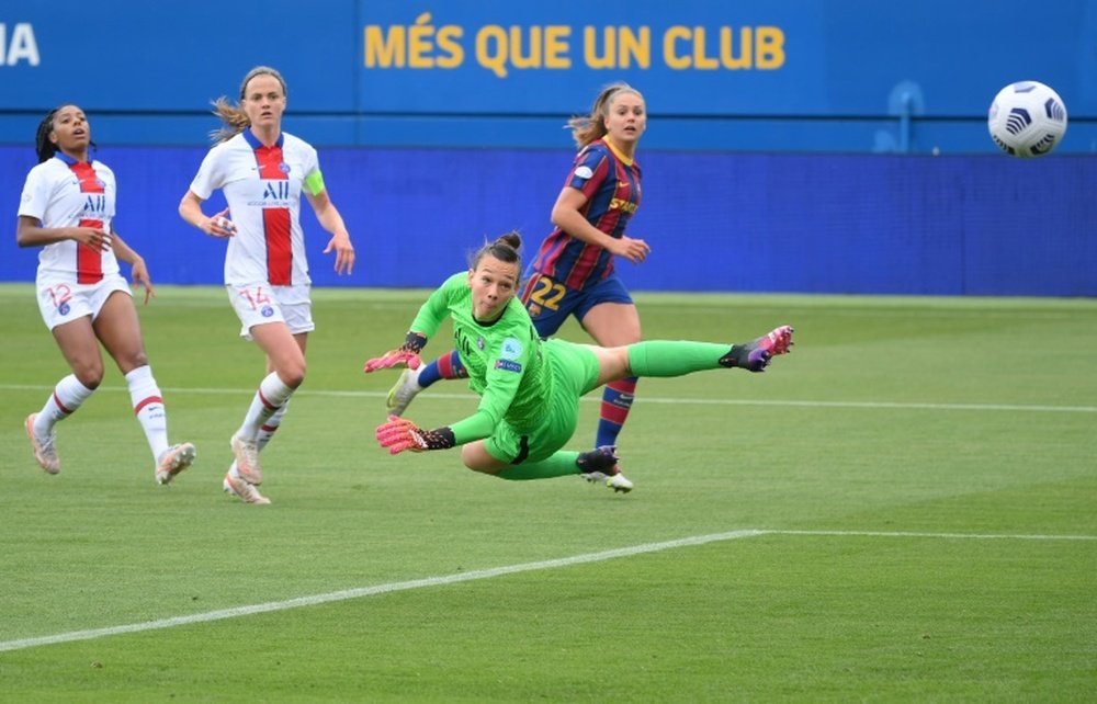 Lieke Martens got both of Barca's goals in the semi-final second leg v PSG. AFP