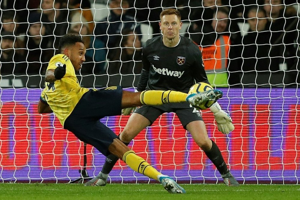 Pierre-Emerick Aubameyang scored his 13th goal of the season as Arsenal beat West Ham 3-1. AFP