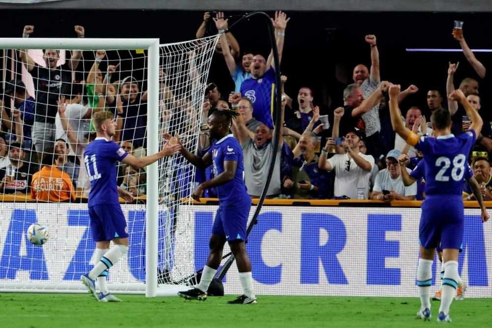 Timo Werner (L) scored as Chelsea defeated Club America 2-1. AFP