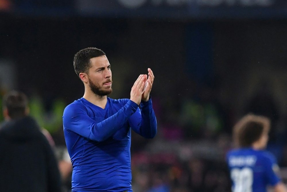 Hazard scored the winning penalty as Chelsea reached the Europa League final. AFP
