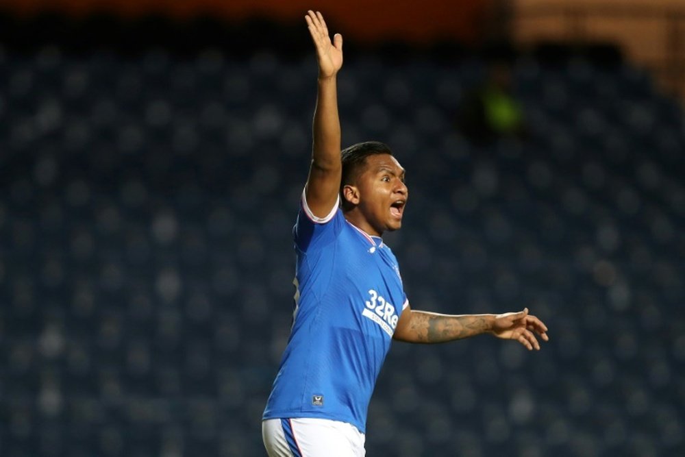 Alfredo Morelos scored and Rangers are now one point away from the title. AFP