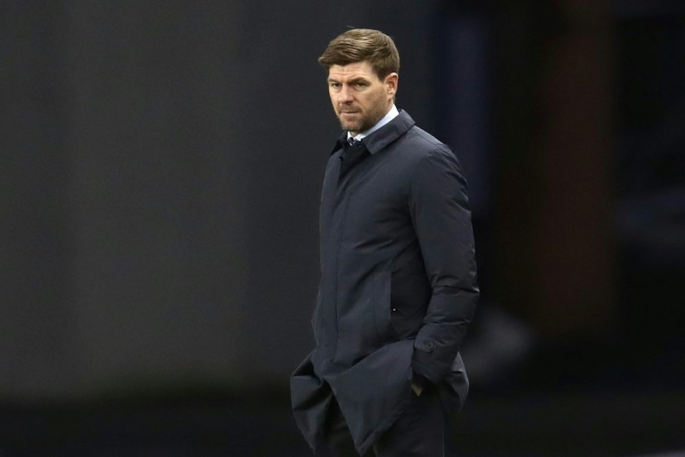 Steven Gerrard was sent off for arguing during Rangers' victory at Livingston. AFP