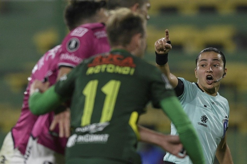 Edina Alves (R) was part of an all women's refereeing team on Thursday. AFP