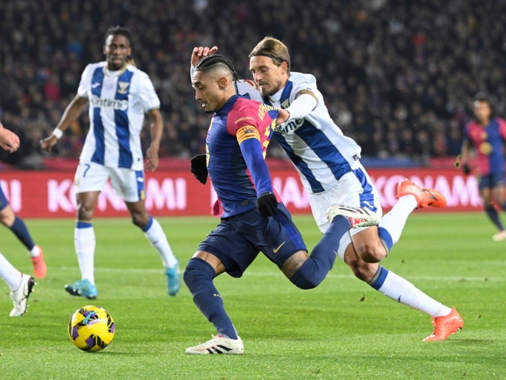 Raphinha struggled to find a way through against a sturdy Leganes defence. AFP